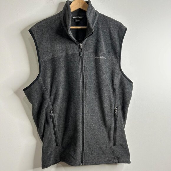 Eddie Bauer Fleece Vest Mens 2XL Gray Full Zip Pockets Outdoor Stand Collar - Picture 1 of 9